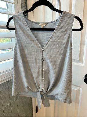 Lucky Brand Light Blue Button-Front Tie-Hem Sleeveless Top